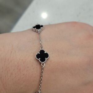 SOLD Elegant Silver and Black Clover Bracelet